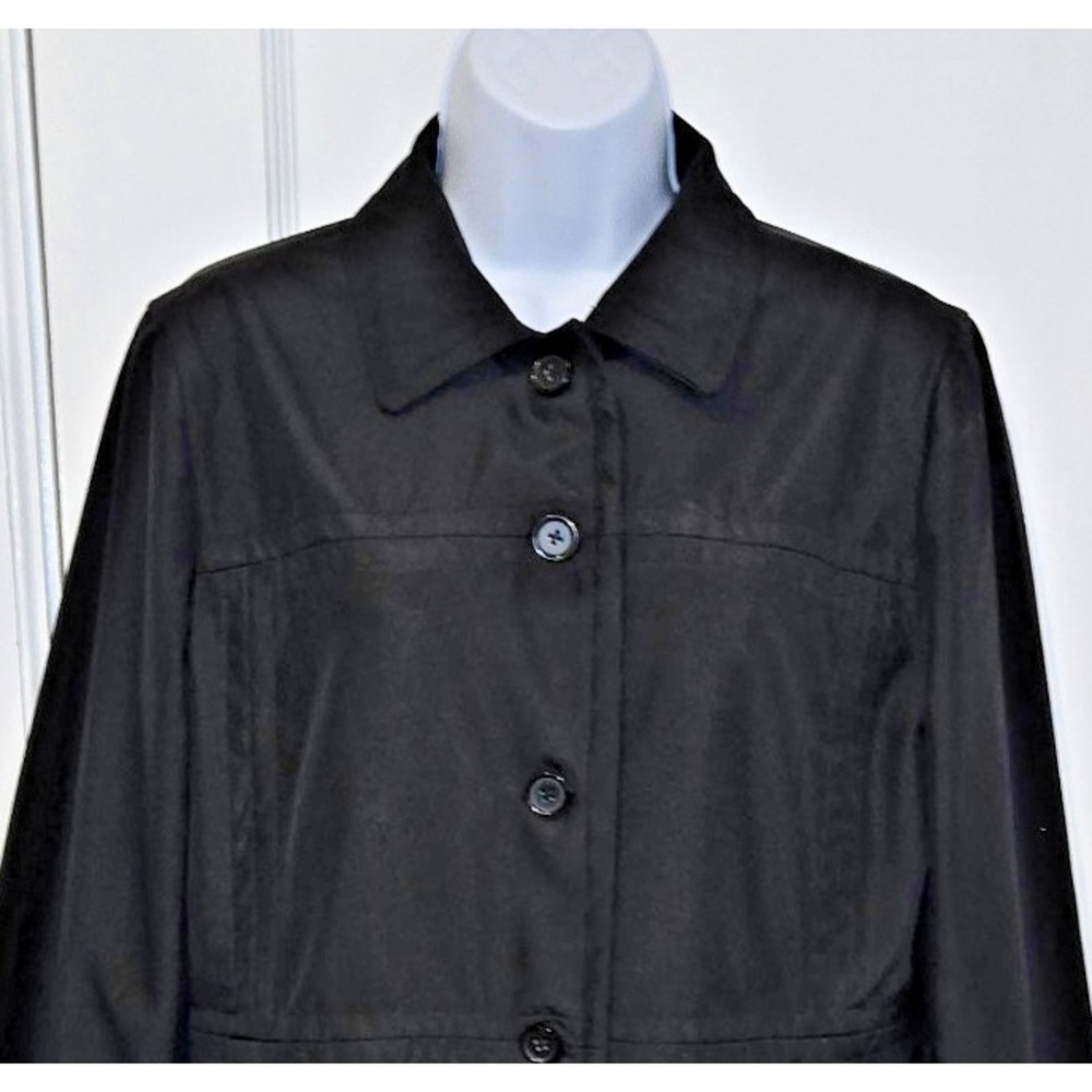Y2K Old Navy Women's Rain Jacket Black Button Down‎ Mid Length Spring  02 Medium - Picture 3 of 10
